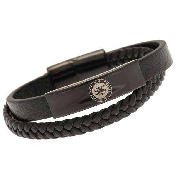 Chelsea FC Black IP Leather Bracelet